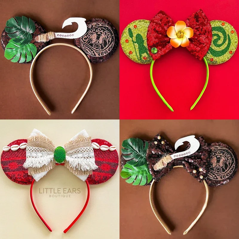 Disney Moana Ear Headband For Adults Fish Hook Bow Maui Hairbands Mickey Mouse Headwear Women Hair Accessories Girls Kids Gifts