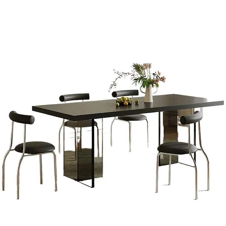 Tavolo da pranzo in ardesia acrilica, puro nero italiano minimalista Internet celebrità piccolo appartamento domestico in ardesia sospesa,