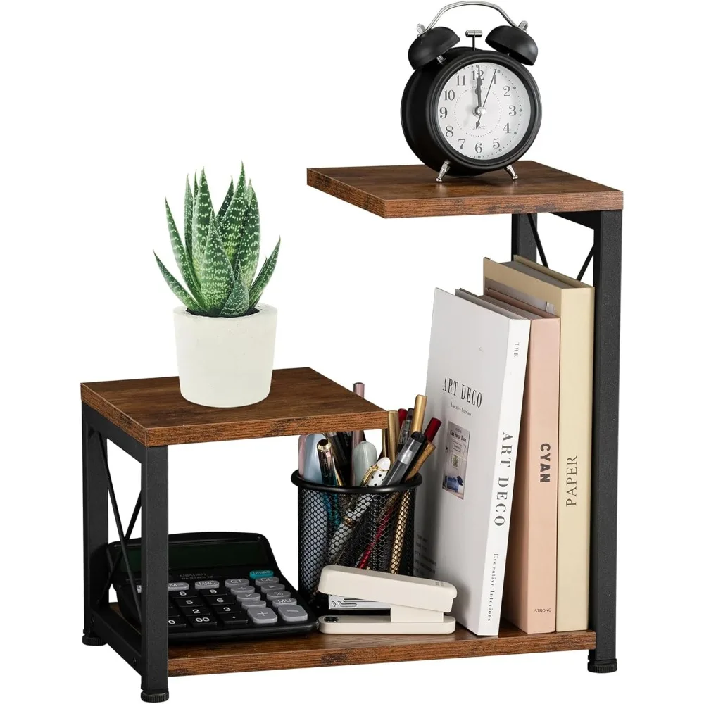 

desk shelf organizer, 3 tier office desktop bookshelf, wood desk organizers storage rack and freestanding display shelf for offi