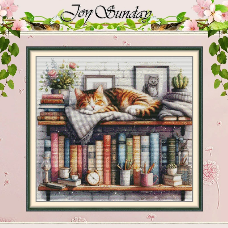 

An Orange Cat on Bookshelf Patterns Counted Cross Stitch Set 11CT 14CT 16CT Stamped DMC Cross-stitch Kit Embroidery Needlework