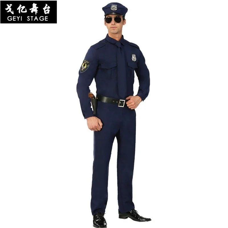 Costumes de policier d'Halloween pour hommes, uniforme de police de carnaval, ensembles de vêtements de cosplay de policier de l'armée, performance de fête adulte