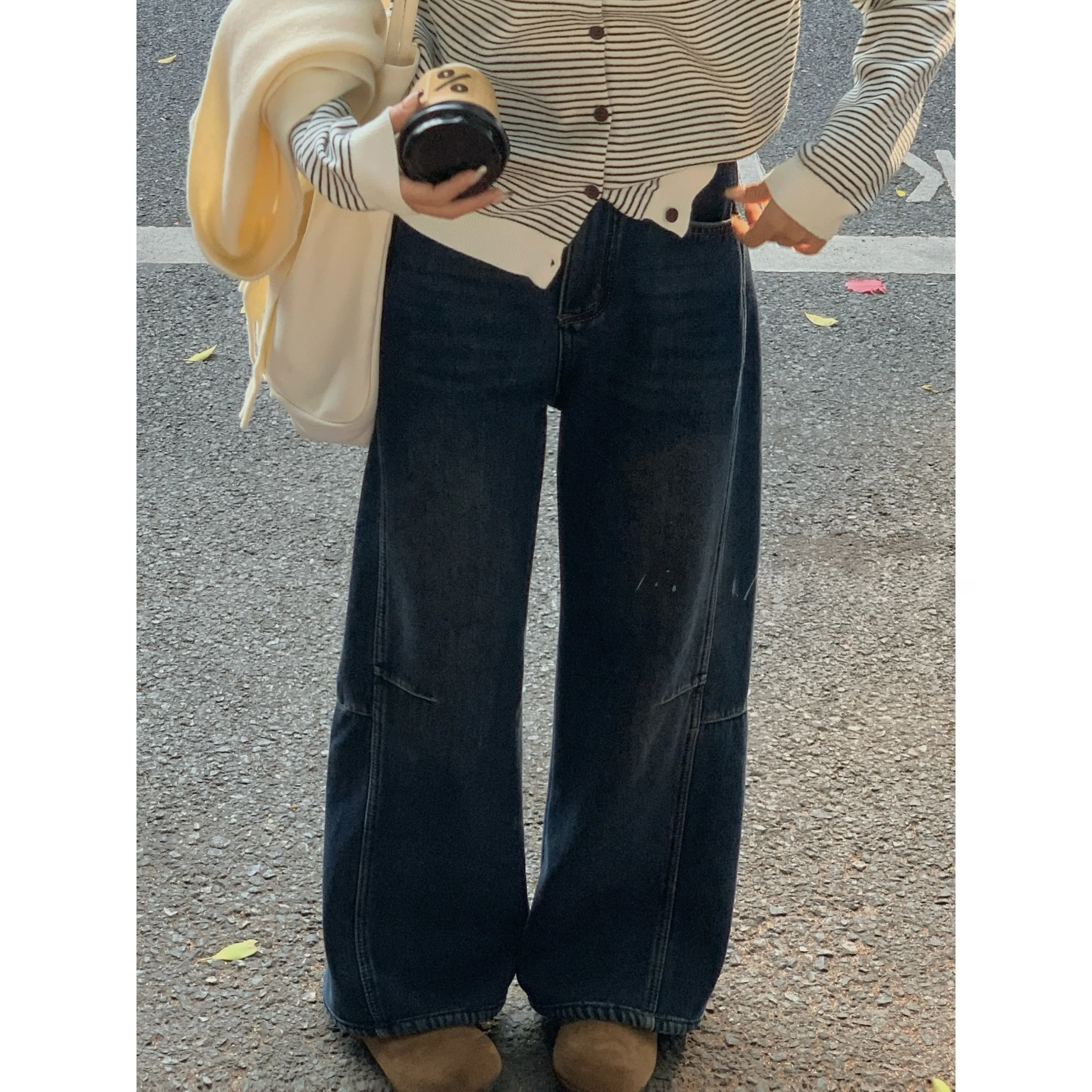 

Джинсы LANJIANG в американском ретро-стиле, широкие, с подкладкой, свободного кроя, с высокой талией, на молнии, повседневные, из денима