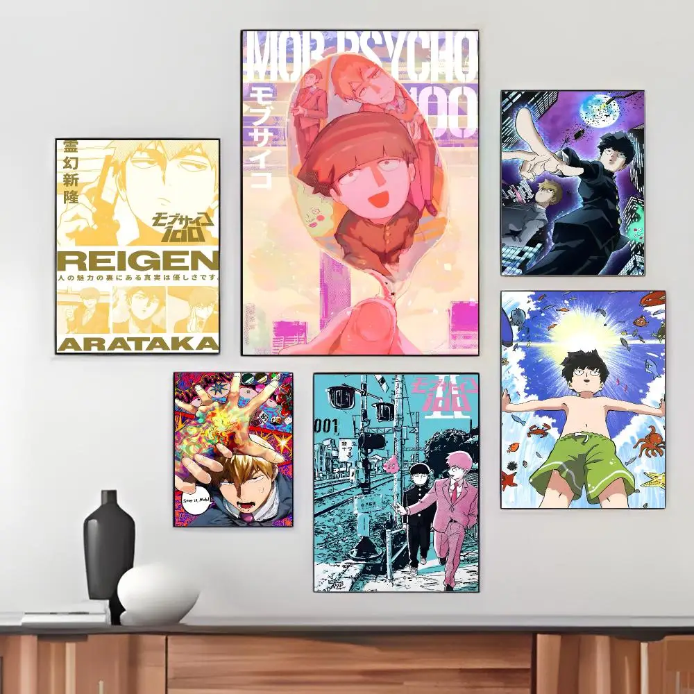 Action Anime M-Mob Psycho100 Poster Pegatina artistica HD autoadhesiva impermeable para salon dormitorio