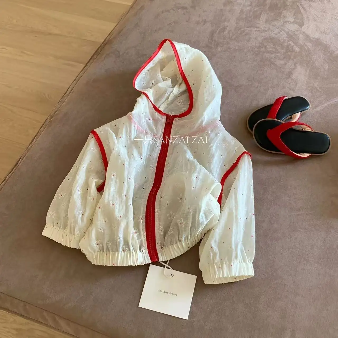 

2026 Girls' Sunscreen Jacket Spring and Summer New Style Children's Baby Fashion Contrast Hooded Thin Top