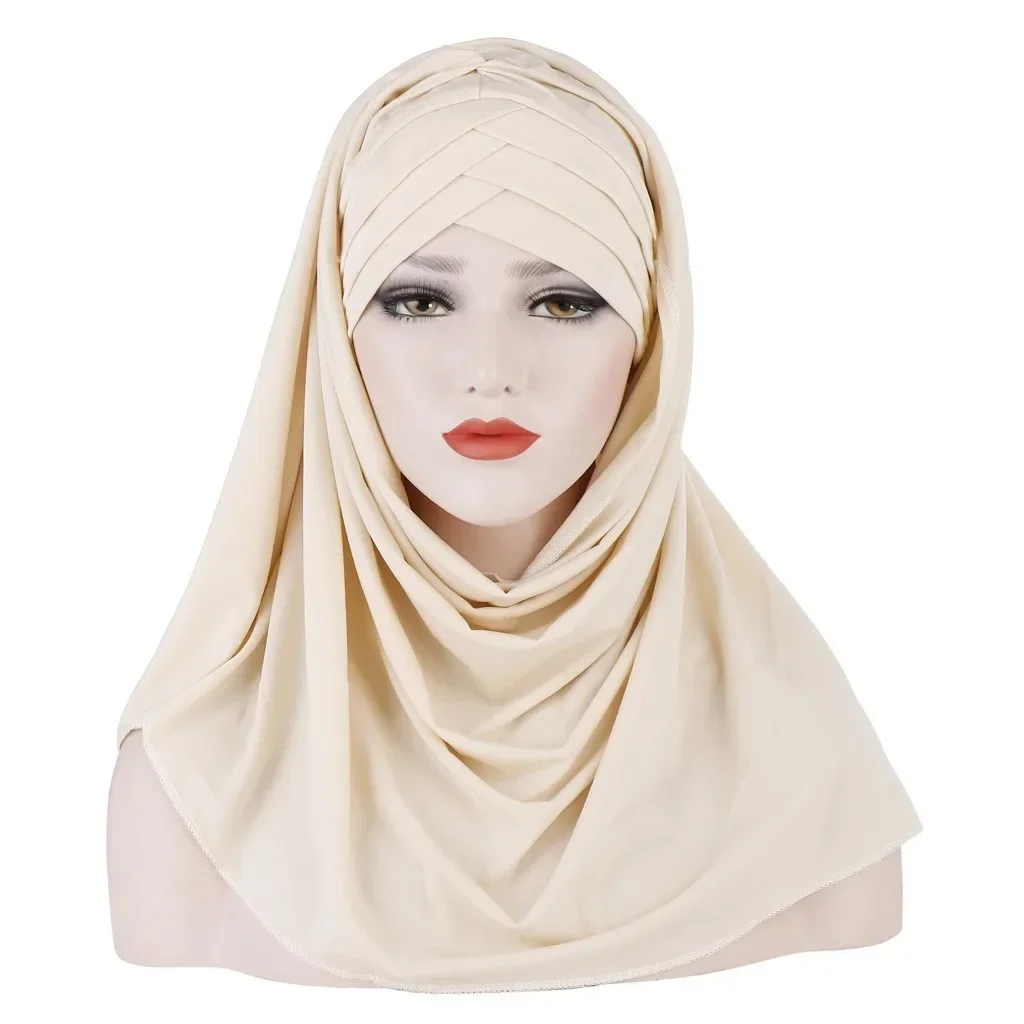 Instant Hijab Jersey Hijabs for Woman Cross Forehead Sequin Turban Muslim Women Hijab Scarf Turkish Women's Cotton Hijab