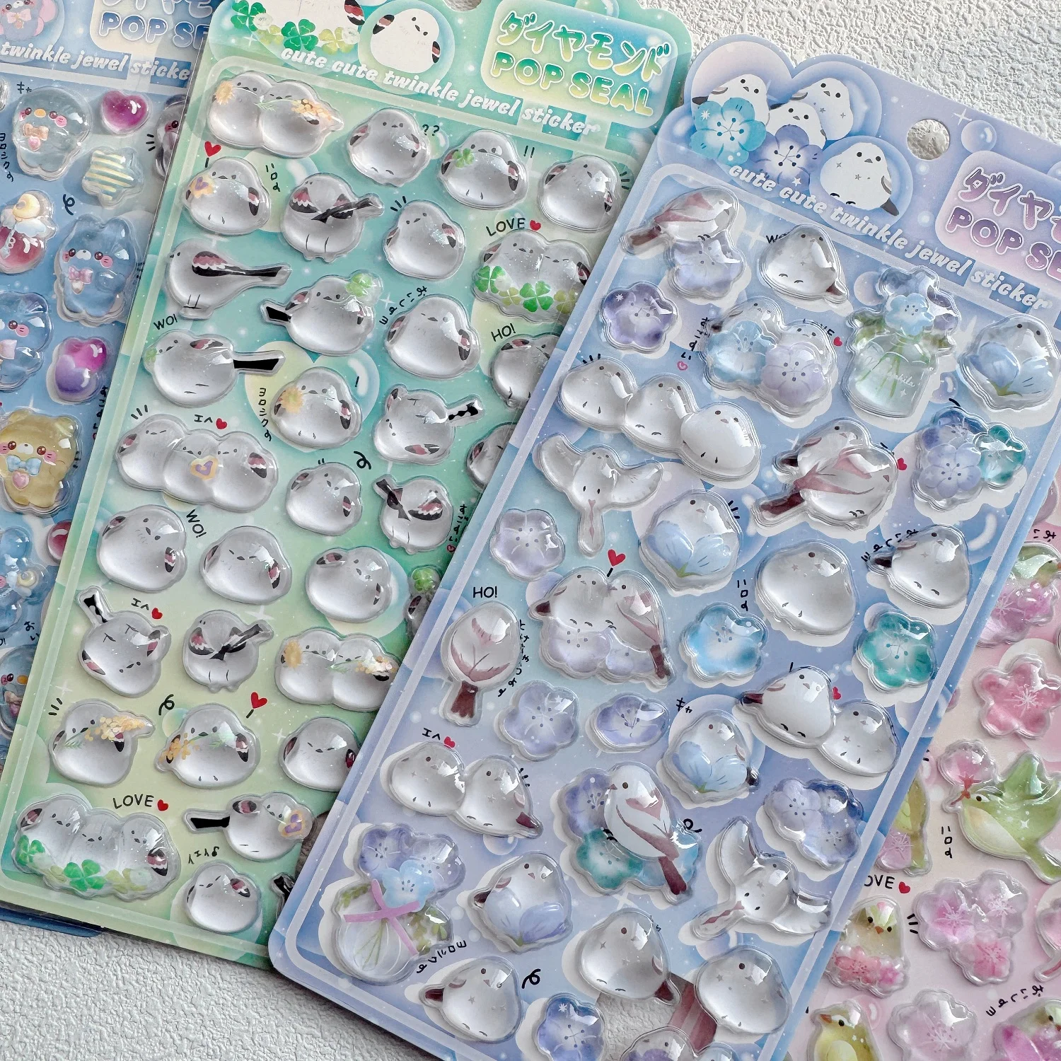 1 pc/4 pcs Cute Cartoon Birds Bear Drop 3D Relief Stickers Journaling DIY Diary Stationery Sticker Decor School Supplies image 2