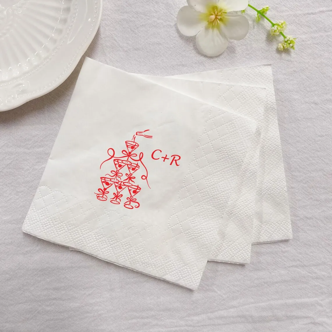 Custom Champagne Tower Wedding Napkins, Personalized Napkins for Wedding Reception, Cocktail Napkins for Wedding and Bridal, Cus