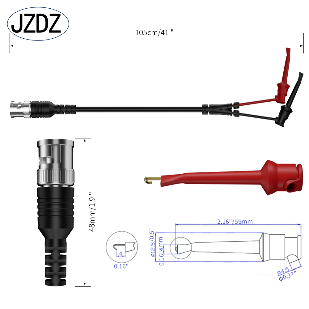 JZDZ 100CM BNC Male Plug to Dual Test Hook Clips Low Loss Coaxial Cable Test Lead Connectors Adapter  for Oscilloscope J.70048