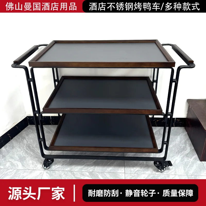 Dining carts, stainless steel roast duck , wooden mobile stove meal delivery , commercial hotel restaurant meal carts,