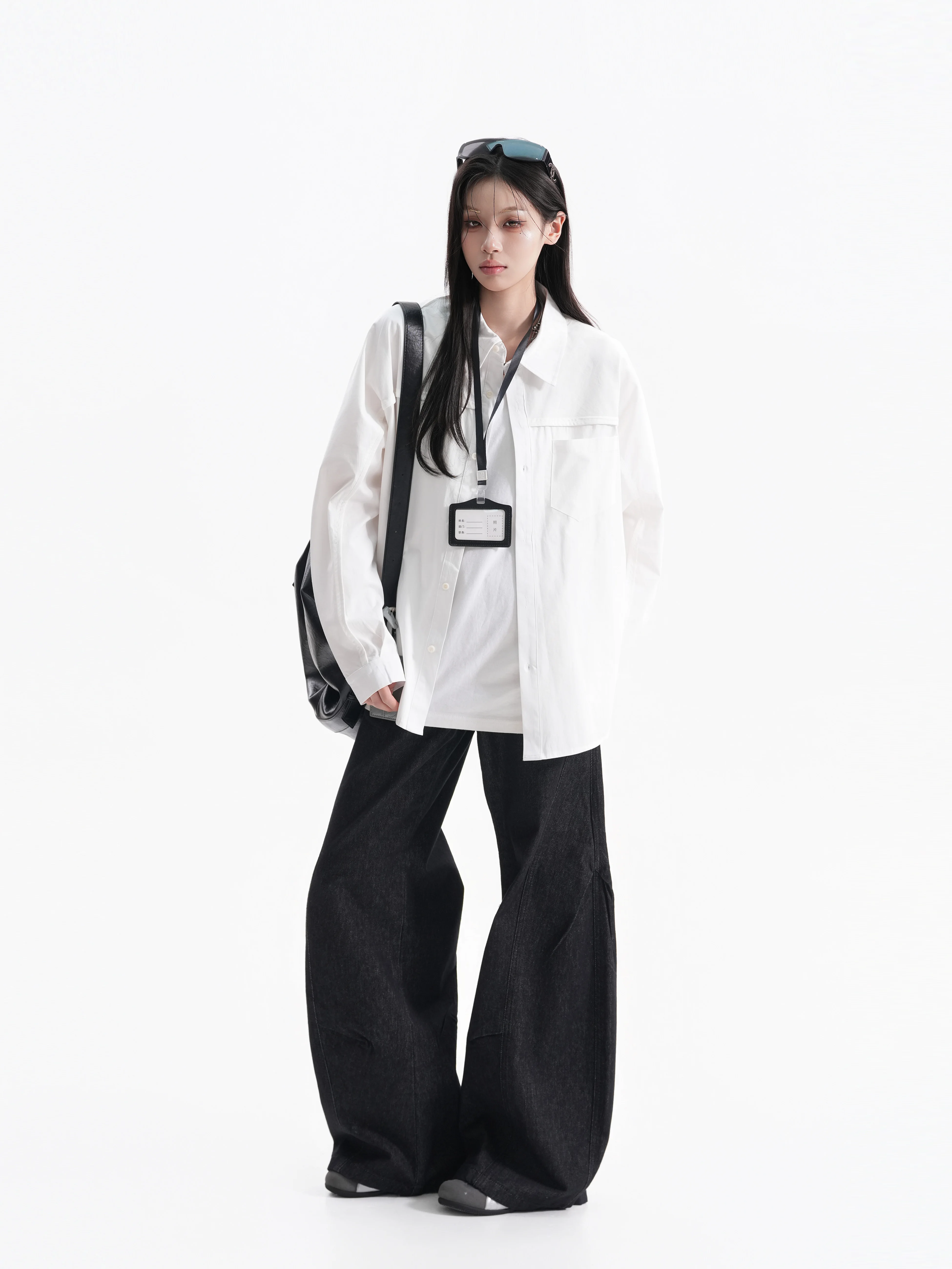 Loose Fit Long Sleeve Basic Style Collared Shirt Women's Comfortable Style Korean Fashion Commute Shirt CleanFit Cotton Blend