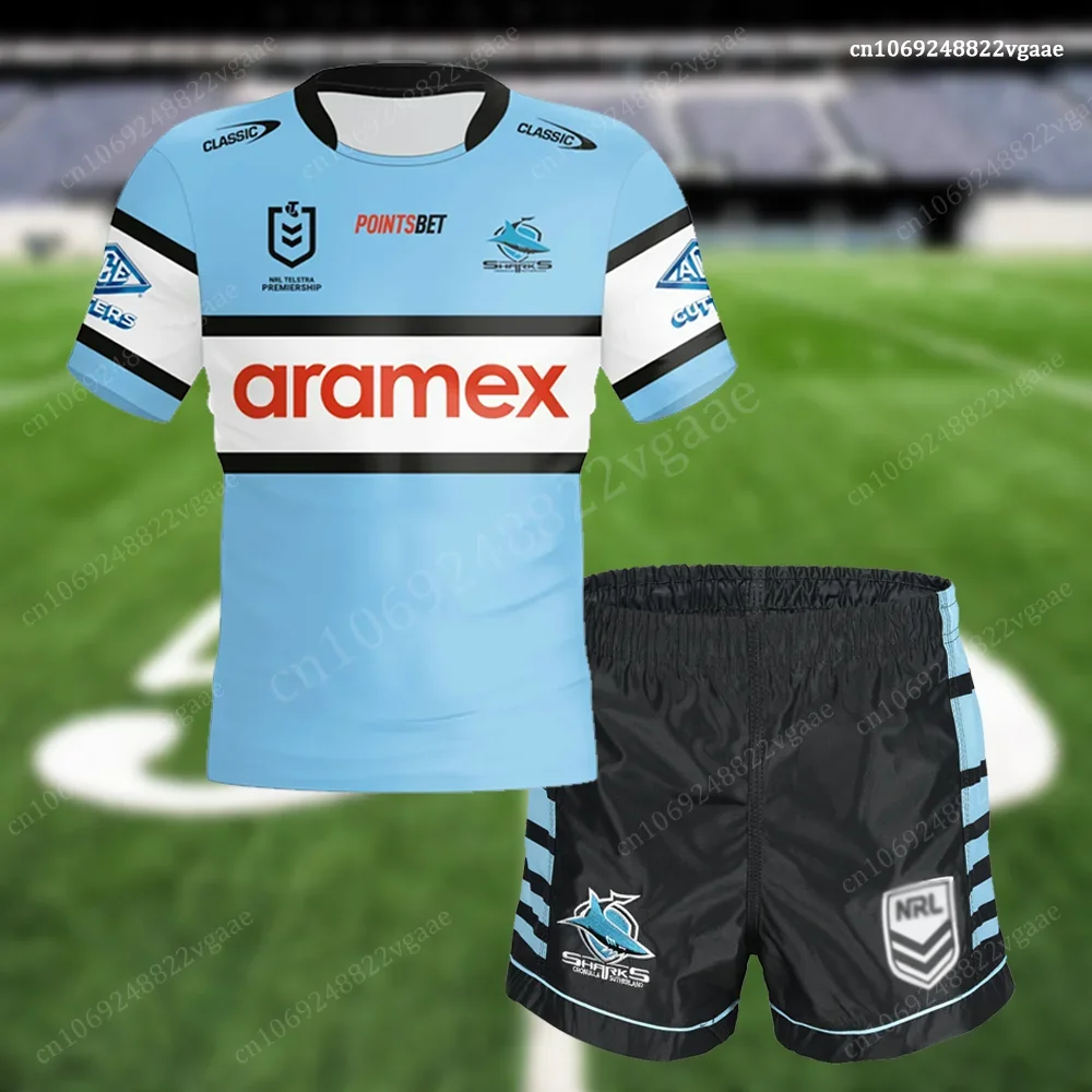 Australia Cronulla Sutherland Rugby Jersey Men NRL Jersey Sharks Jersey Shorts Training Uniform For Kids family matching