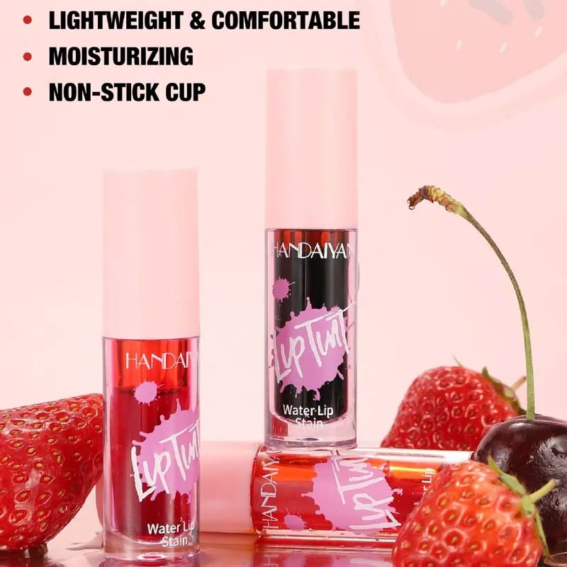 Flüssiger Lip Stain Lippenstift Make-up Wasserlicht Fruchtsaft Lipgloss Tönung Feuchtigkeitsspendender wasserdichter Antihaft-Lippenstift mit hohem Pigment