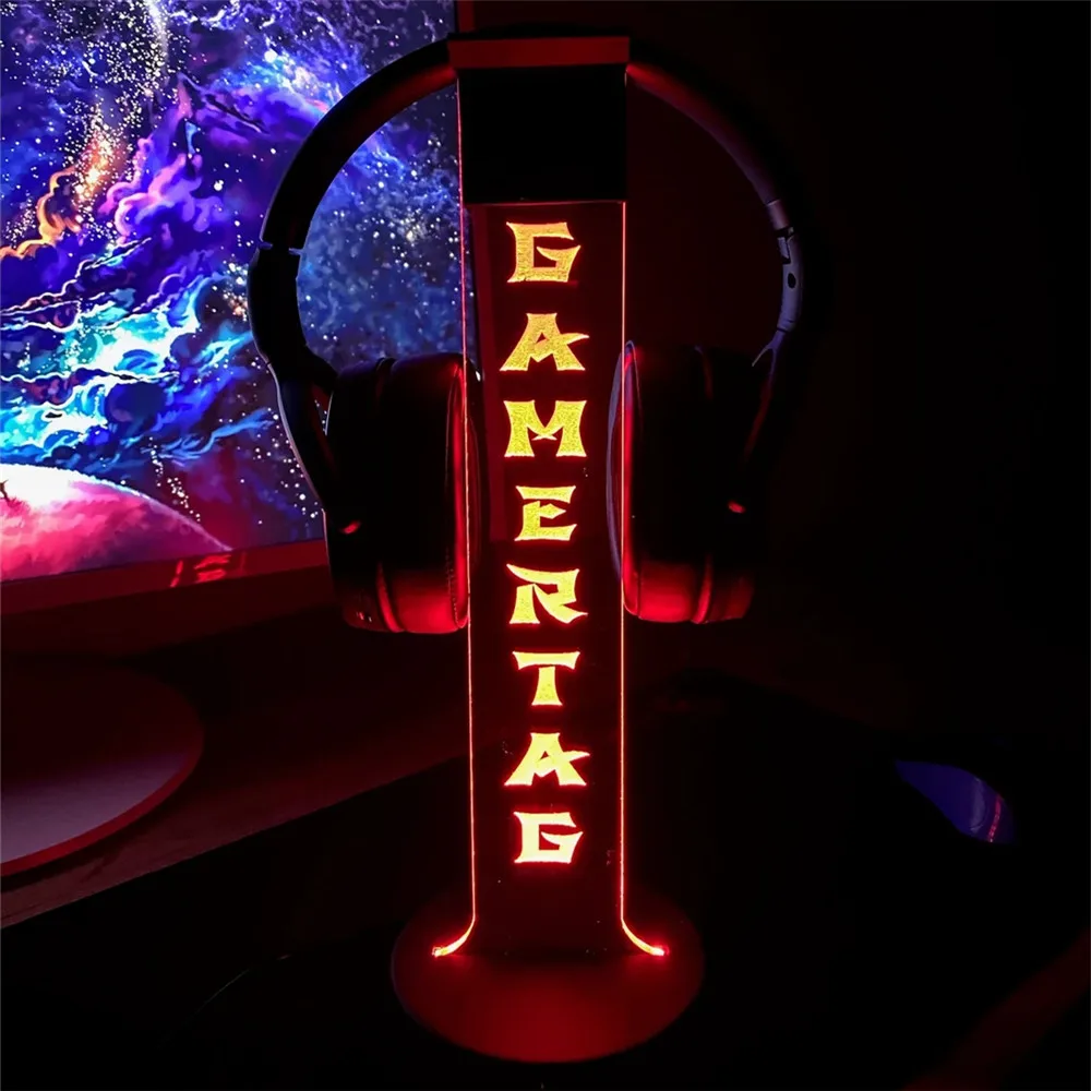 Personalized LED Neon Sign Lamp Headphone Stand Custom Gamertag 3D Night Light for Game Room Desk Decor PC Accessories