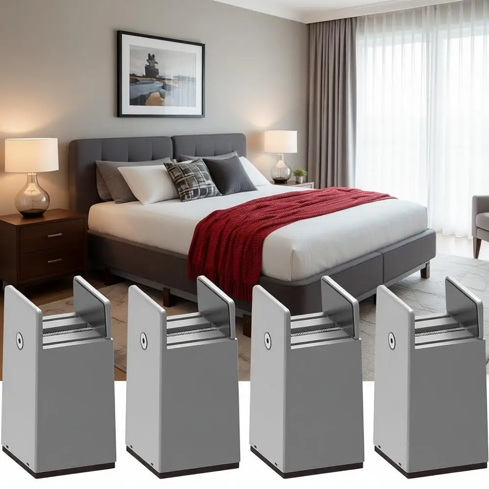 

4-Piece Adjustable Bed Risers, 0-2 Inch Height, Heavy Duty for Couch, Desk, Table, Cabinet, Nightstand, Grey