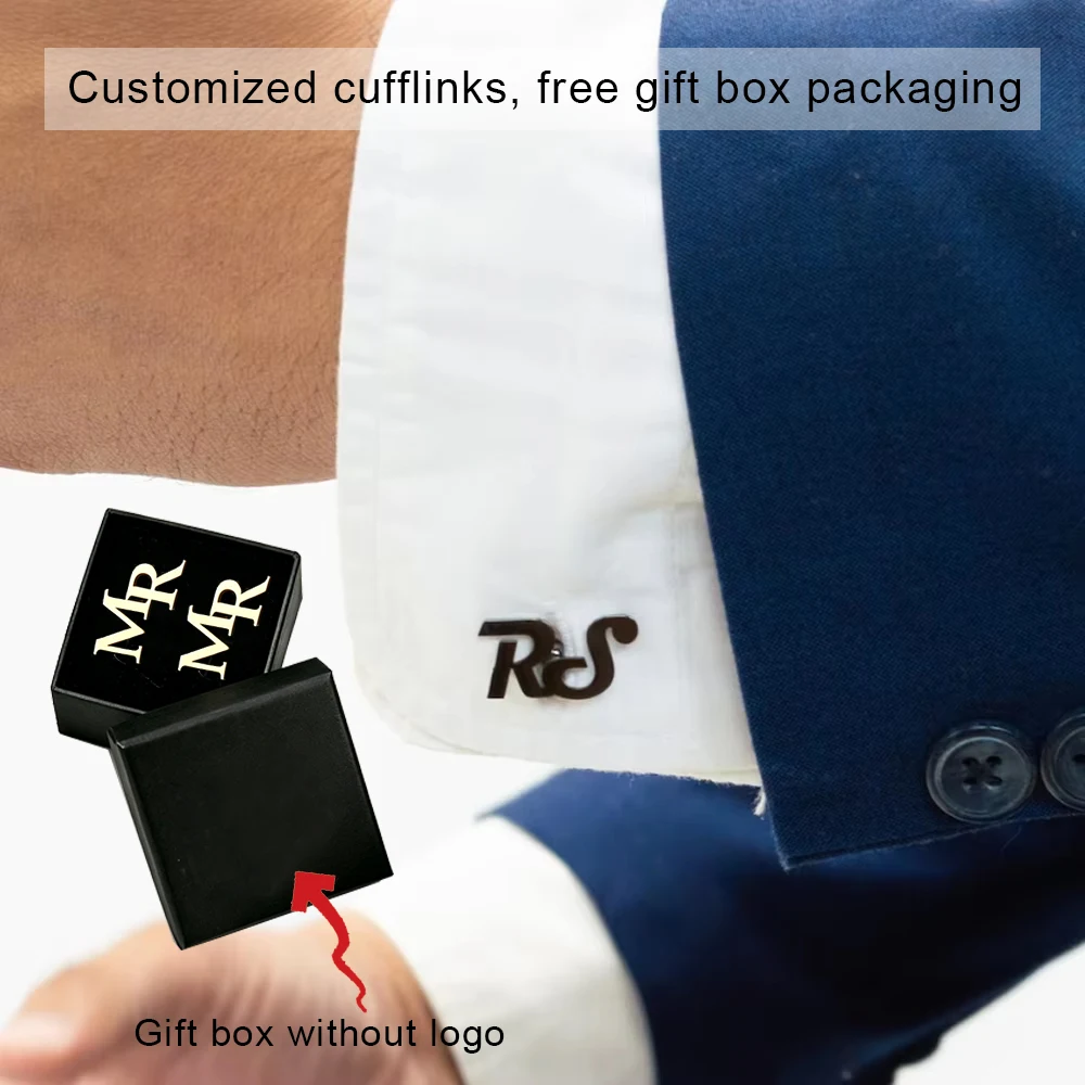 Luxury Custom Men's Initials Combination Cufflinks, Gift Box Packaging Can Print Logo, Personalized Wedding Groom Cufflinks