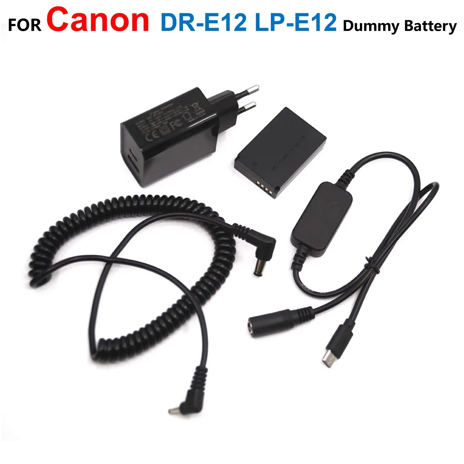 

DR-E12 DC Coupler LP-E12 Dummy Battery+PD Charger+USB C Power Bank Spring Cable For Canon EOS M M2 M10 M50 M100 M200 M50 Camera