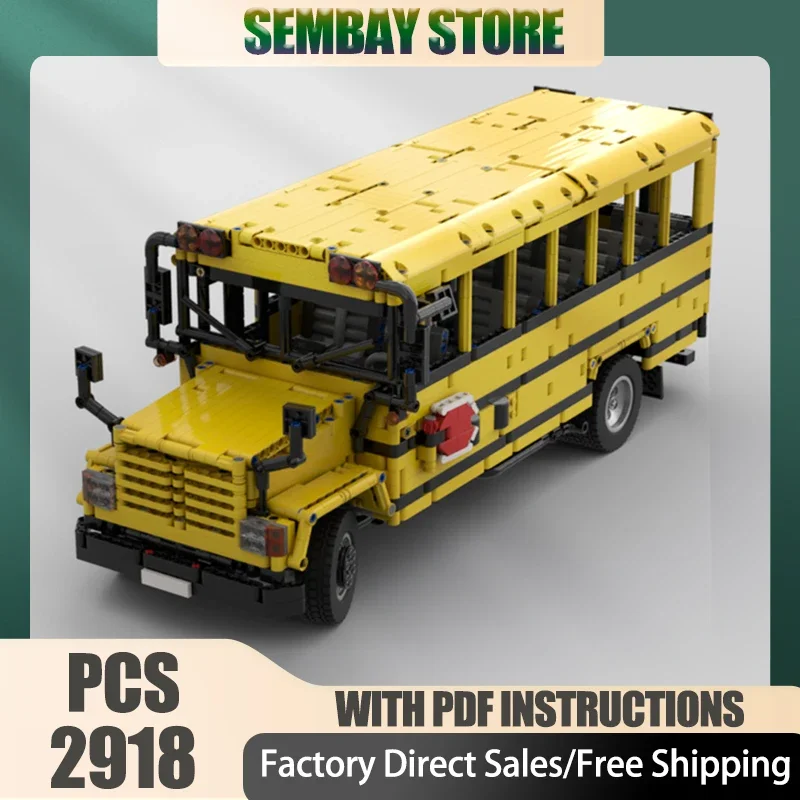 Urban Vehicle Moc Building Bricks Modular American Schoolbus Model Technology Blocks Christmas DIY Toy Construction Gifts