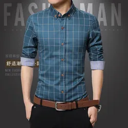 Camicie eleganti in cotone scozzese da uomo primavera 2023 camicia Casual da lavoro Slim Fit a maniche lunghe da uomo di alta qualità Plus Size 5XL