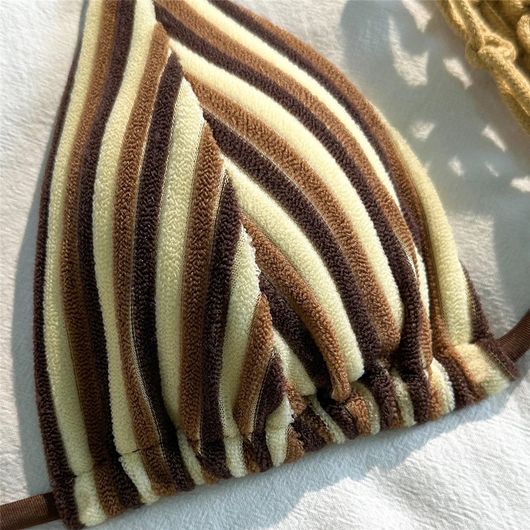 Neuer gestreifter Neckholder-Bikini mit hoher Taille, Damen-Badeanzug, zweiteiliges Bikini-Set mit Shorts, Badebekleidung, Badeanzug, Schwimmanzug V7825 – Detail 12