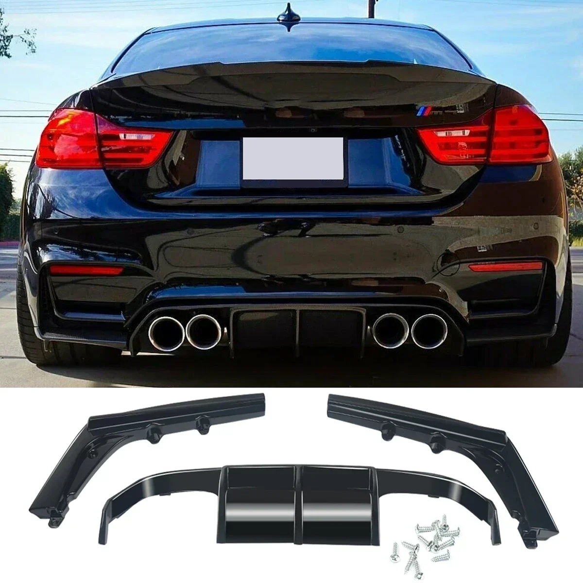 MagicKit PSM Style 3PCS Rear Diffuser Lip Glossy Black For BMW F80 M3 F82 M4 2015-2020