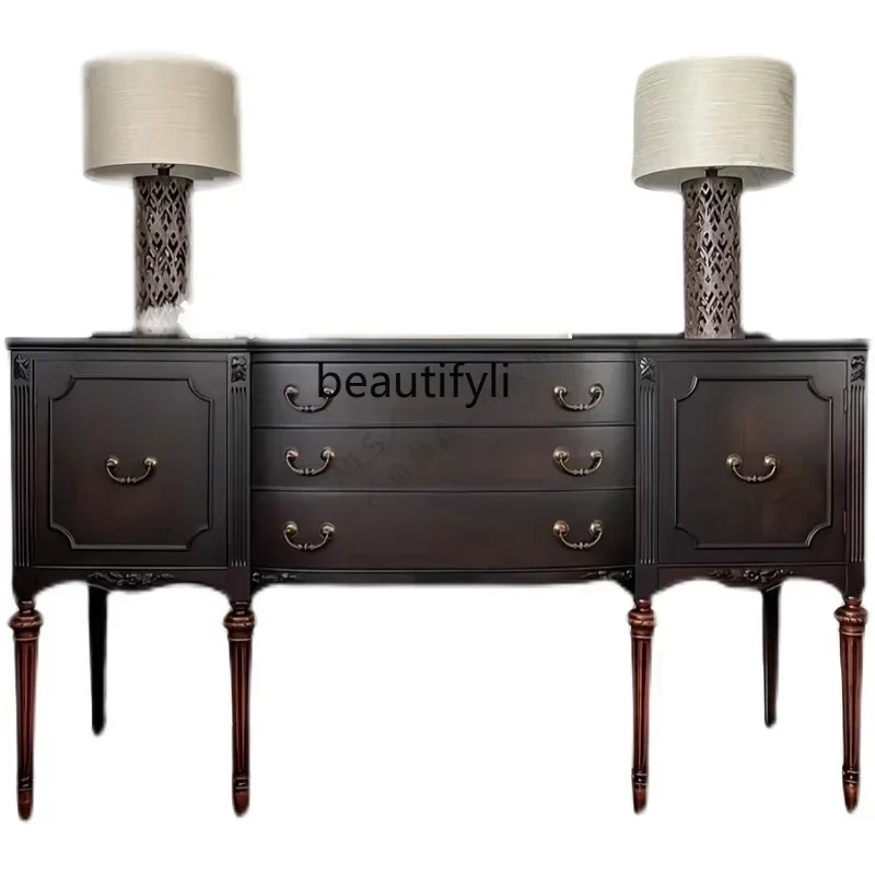 

Solid Wood Vintage Engraving Entrance Cabinet Living Room Decorative Locker American Sideboard Cabinet Hallway