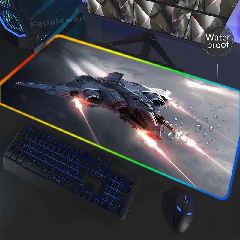 

Большой игровой коврик для мыши с HD-печатью, космический корабль, RGB коврик для мыши, геймерский коврик для ноутбука, водонепроницаемый pmousepad с подсветкой, Настольный коврик 40x90