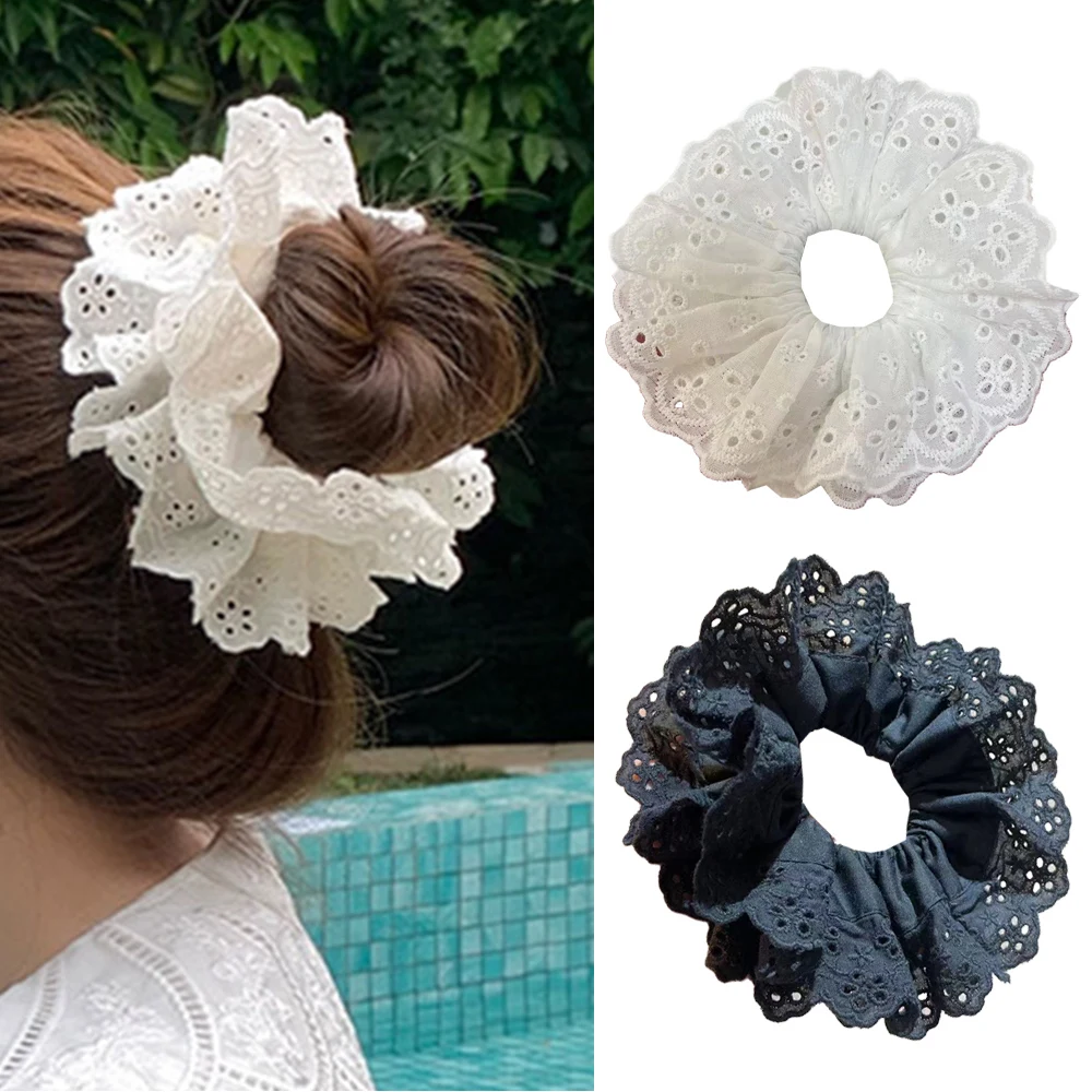 Ponytail Holder Hair Ties Four Layer Oversized Lace French Hair Ring Hair Accessories Double-layer Lace Flower Hair Rope DIY