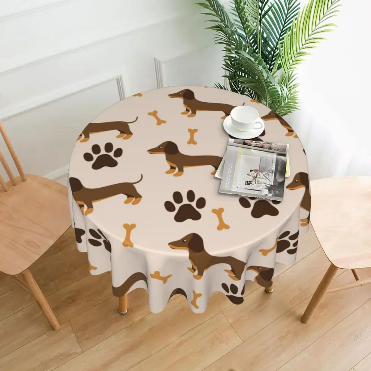 Dachshund Dog Round Tablecloth Paw Animal Protector Table Cloth Funny Home Party Dining Room Pattern Table Cover