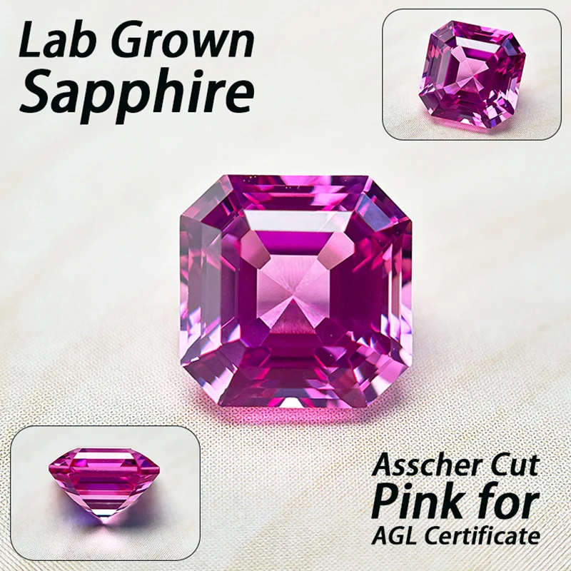 

Lab Grown Sapphire Asscher Cut Pink for DIY Charms Jewelry Rings Earring Making Main Materials Selectable AGL Certificate