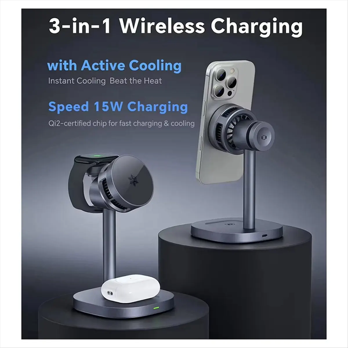 Semiconductor Refrigeration Wireless Charger Magnetic Phone Holder 15W Fast Charging Three-in-One Wireless Charger