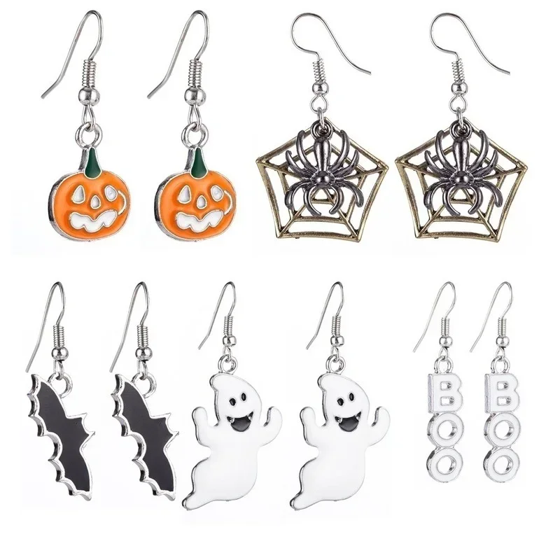 Halloween Earrings Retro Personality Pumpkin Mask Spider Bat Ghost Halloween Accessories Earrings