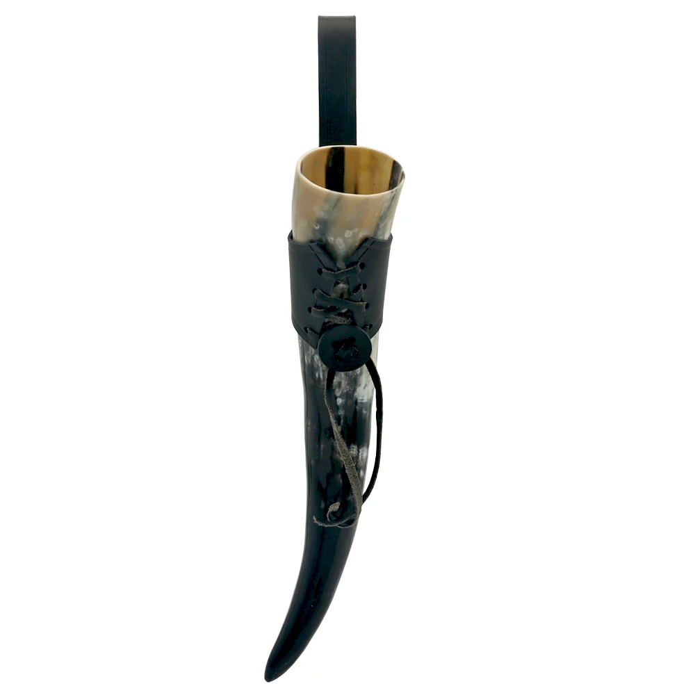 Natural Viking Drinking Horn with Stand or Leather Case- Horn Mug with Polished Finish