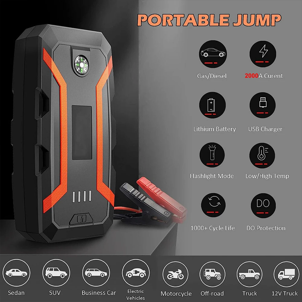 

Car Jump Starter 20000mAh 12V Wireless Charging Portable Auto Booster Charger Car Emergency Booster Power Bank Starting Device