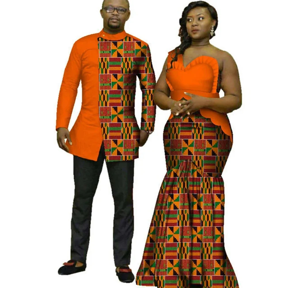 Sale!!! African Shirts for Men Dashik Top and Matching Couple Outfits Bazin Riche Women Long Dresses for Wedding Party Vestidos