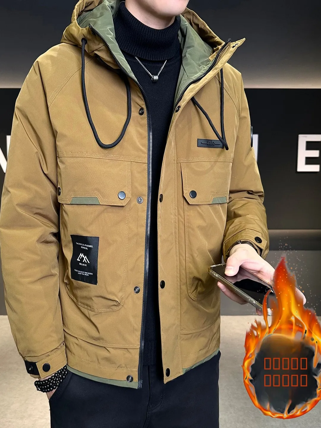 

Утепленная хлопковая куртка для мужчин с капюшоном, на молнии, с множеством карманов, зимняя теплая верхняя одежда, молодежная повседневная куртка Cleanfit с длинными рукавами