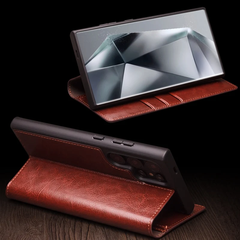 Honxury Genuine Leather Phone Case for Samsung S23+ Plus 5G Business Style Fashion Luxury with Card Slots Cover for S23 Ultra