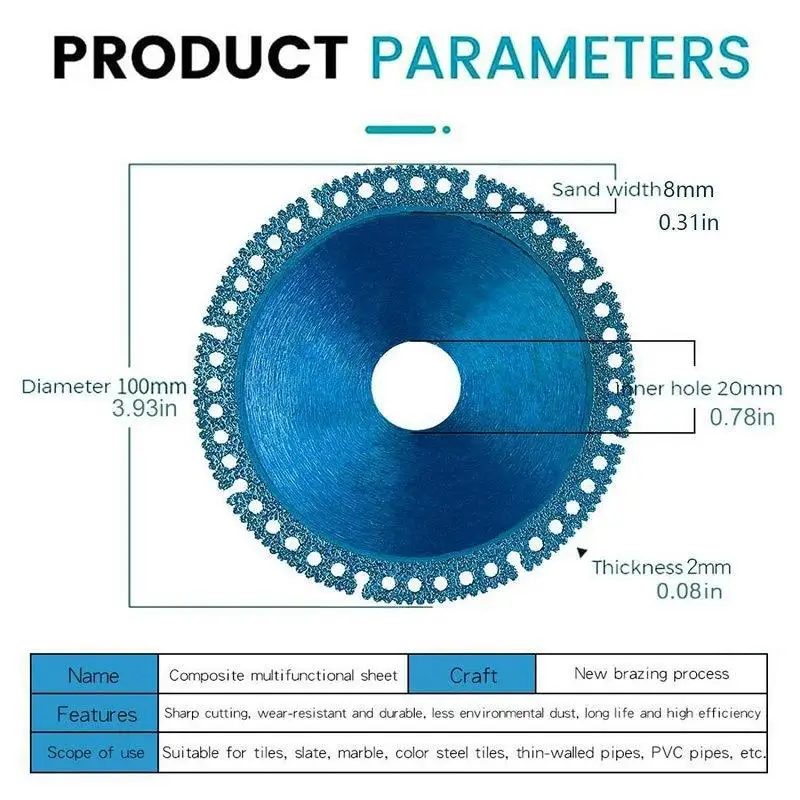 1pc Brazed Diamond Saw Blade For Steel Metal Stone Cast Iron Rebar Aluminum All Purpose Demolition Contractors Cutting Disc 20mm