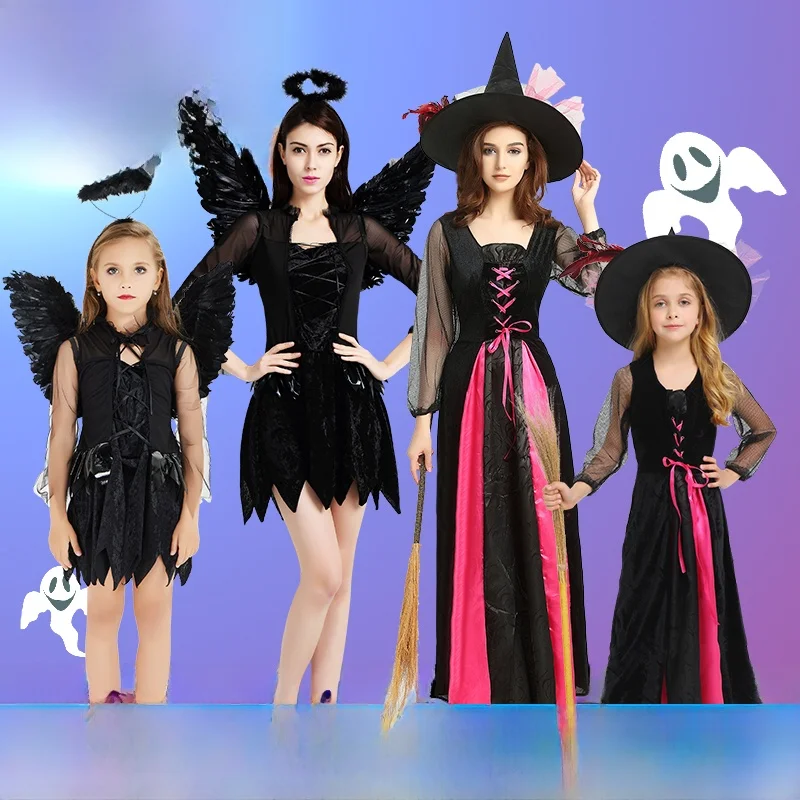 

Женский костюм ведьмы на Хэллоуин, костюм ангела, дьявола, косплей, одежда для выступлений, детское платье принцессы Цин Динас Фаион