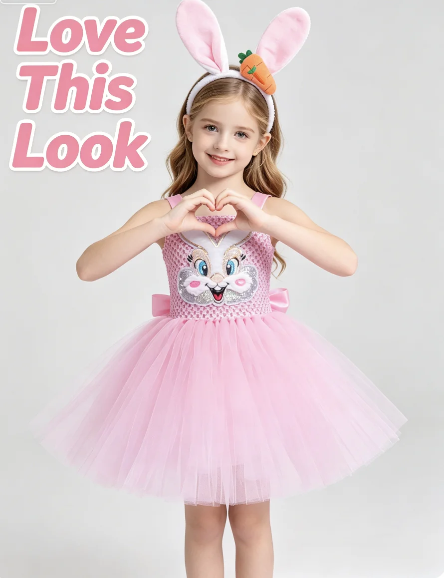 Kids Bunny Tulle Tutu Dress Pettiskirt Easter Stage Festival Party Outfit Children Animal Role Play Cute Style Dress Up Clothing