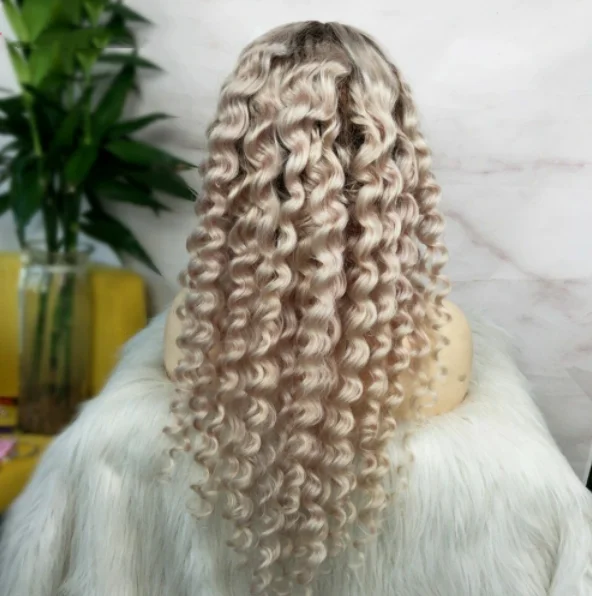 Ombre Blonde lange lockige Lace-Front-Perücken für schwarze Frauen, Spitzenperücke, lange tiefe Welle