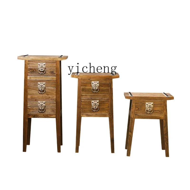 ZC Solid Wood Chest of Drawers Hotel Locker Living Room Entrance Assembled Cabinet Antique Office Decorations Ornaments