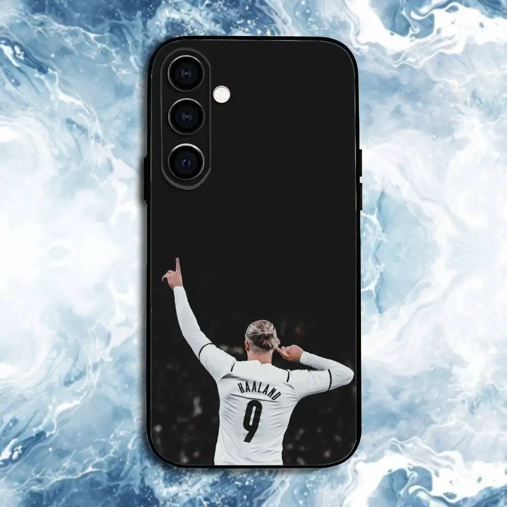 حافظة هاتف كرة القدم E-Erling H-Haaland لهاتف سامسونج جالاكسي A73، A72، A71، A70، A53، A52، A51، أخرى غلاف أسود ناعم