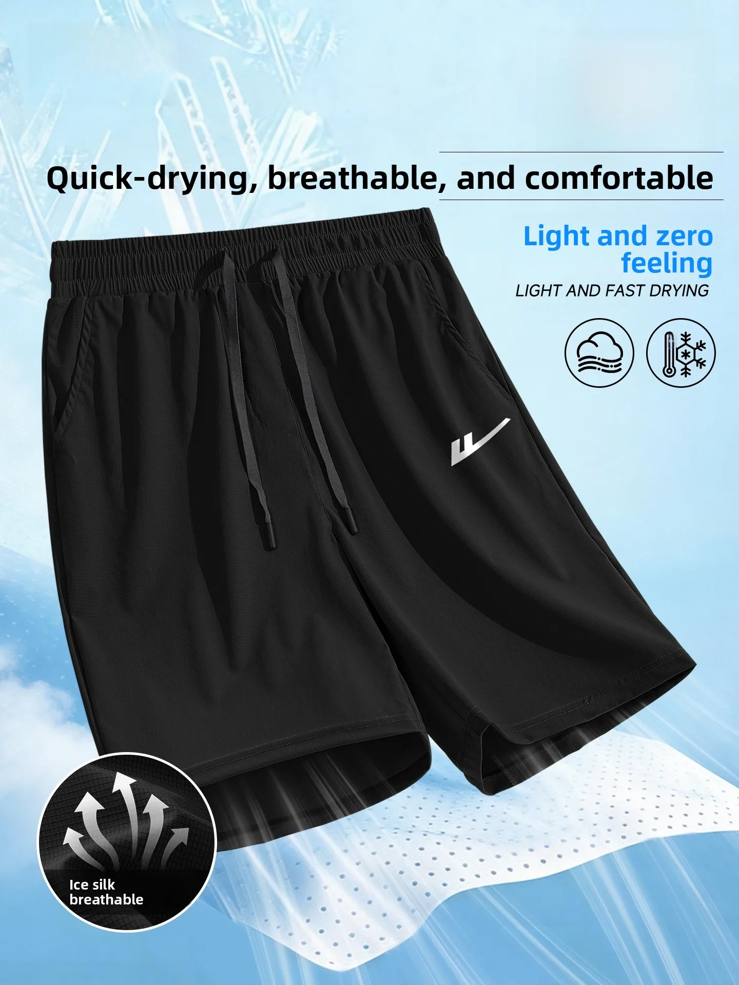 

Qui Dry Sports orts for Men Ice Silk Thin Outdoor Running Five-Quarter Length Casual Loose Fit Low Waist Summer orts
