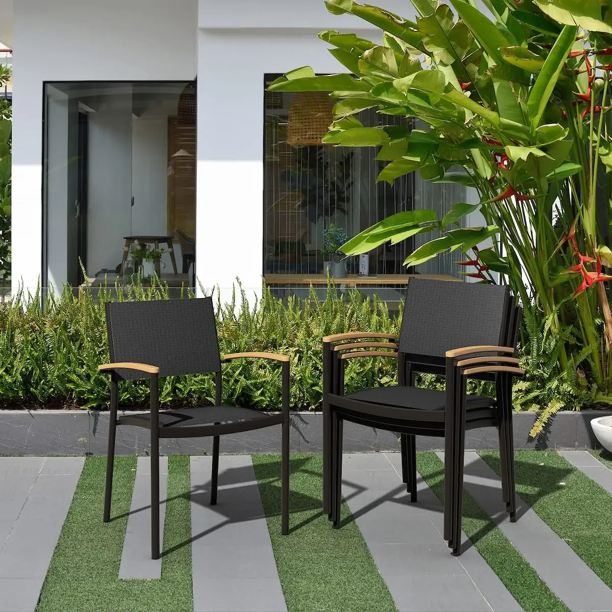 

Portland Outdoor Sling Chairs | Black and Stackables (Set of 4) | Perfect for Patio and Backyards Brampton