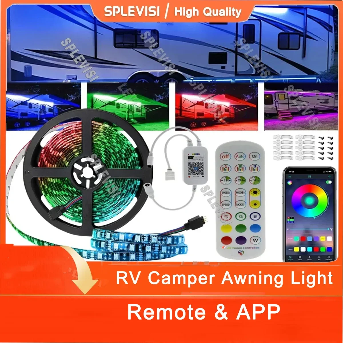 

RGB RV Camper Awning Led Lights for Motorhome Travel Trailer Concession Stands Food Trucks Party BBQ w/ APP Music Sync Remote