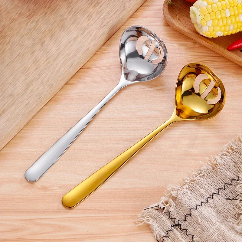 Stainless Steel Golden Soup Spoon, Ladle, Scoop, Colander, Kitchenware, Cooking Utensils, Kitchen Tableware, Long Handle, Home