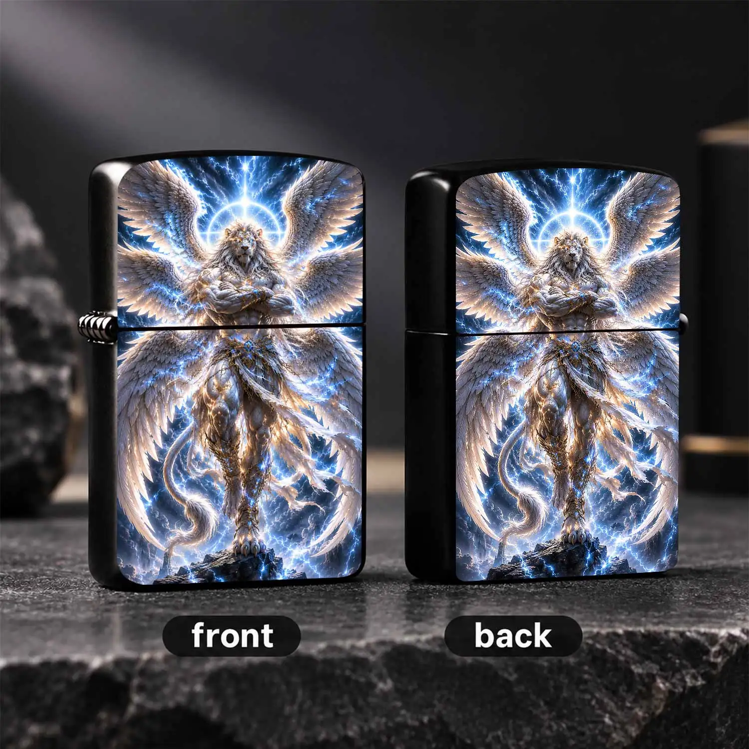 Six-Winged Holy Light Lion Themed Creative Portable Igniter, Cool Myth Style Lightning Effect Trendy Accessory, Practical Must-Have for Daily Outdoor Use, Exquisite Unique Gift for Friends and Ho A Humorous And Interesting Lighter
