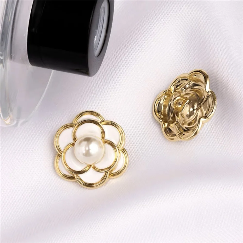 10 Pieces Camellia Metal Buttons Black White Dots Oil Pearl Buttons Women\'s Coat Sweater Clothing Decoration Hand Sewing Button