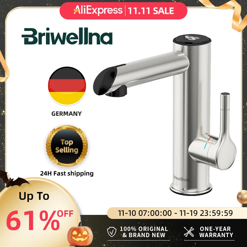 

Briwellna электрический подогреватель, кран из нержавеющей стали, нагревательный кран для ванной комнаты, 220 В, кран для горячей воды, мини-поточный водонагреватель