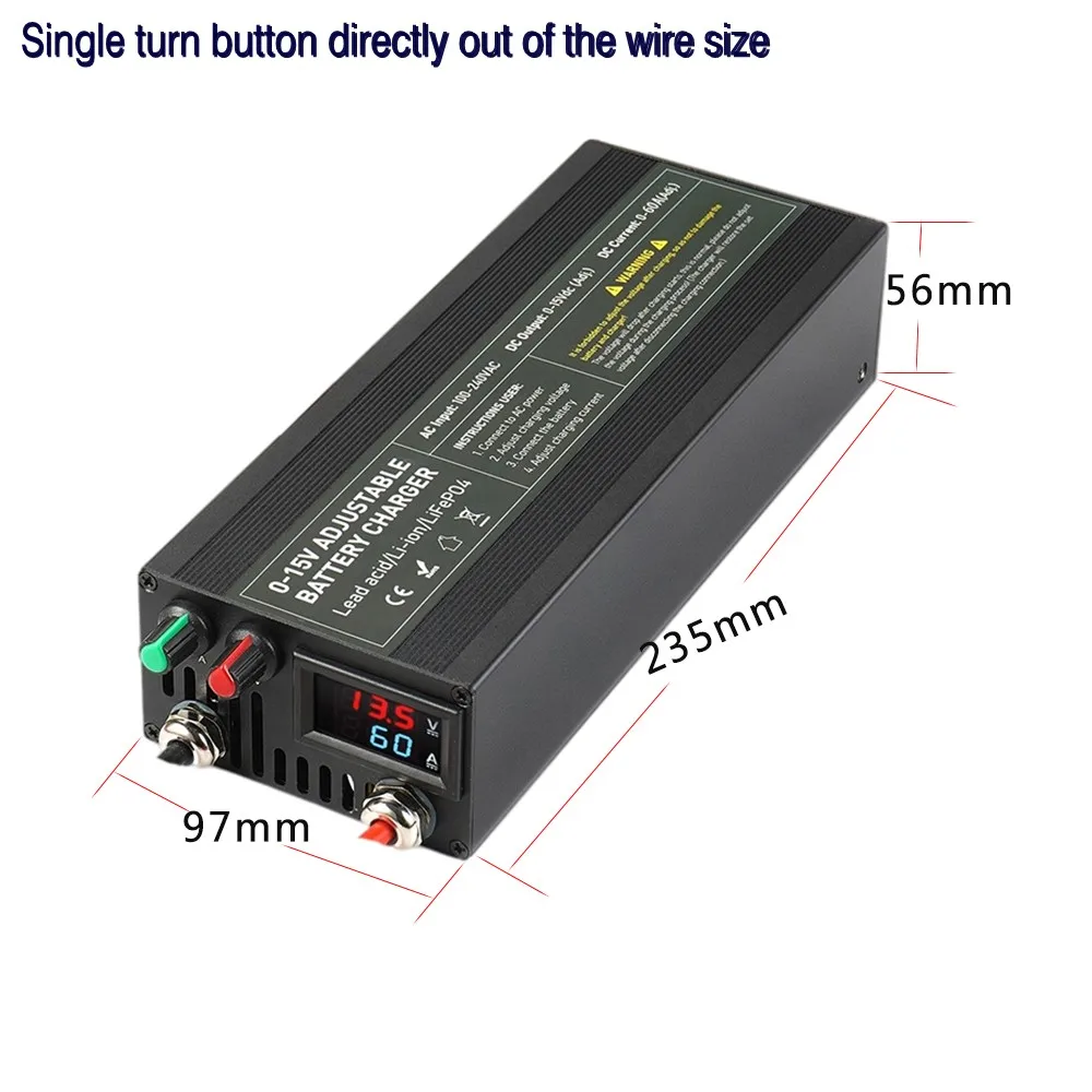 Lifepo4 /Lithium Battery Charger 14.6V 60A 100Ah Solar Charger Current Voltage Adjustable for 12V 13V Lifepo4 Universal Chargers